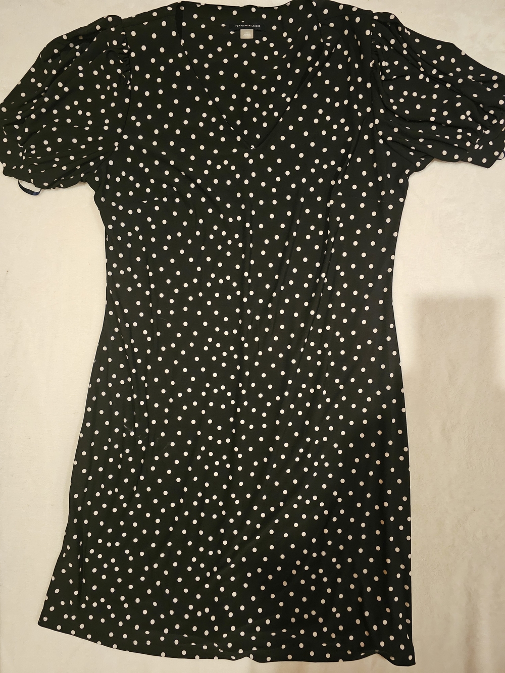 Tommy Hilfiger Black White Polka Dot Puff Sleeve Dress Size 12